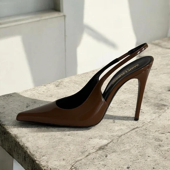 Authentic Saint Laurent Vendome Brown Patent Leather Slingback Heels! COA! - Picture 5 of 16